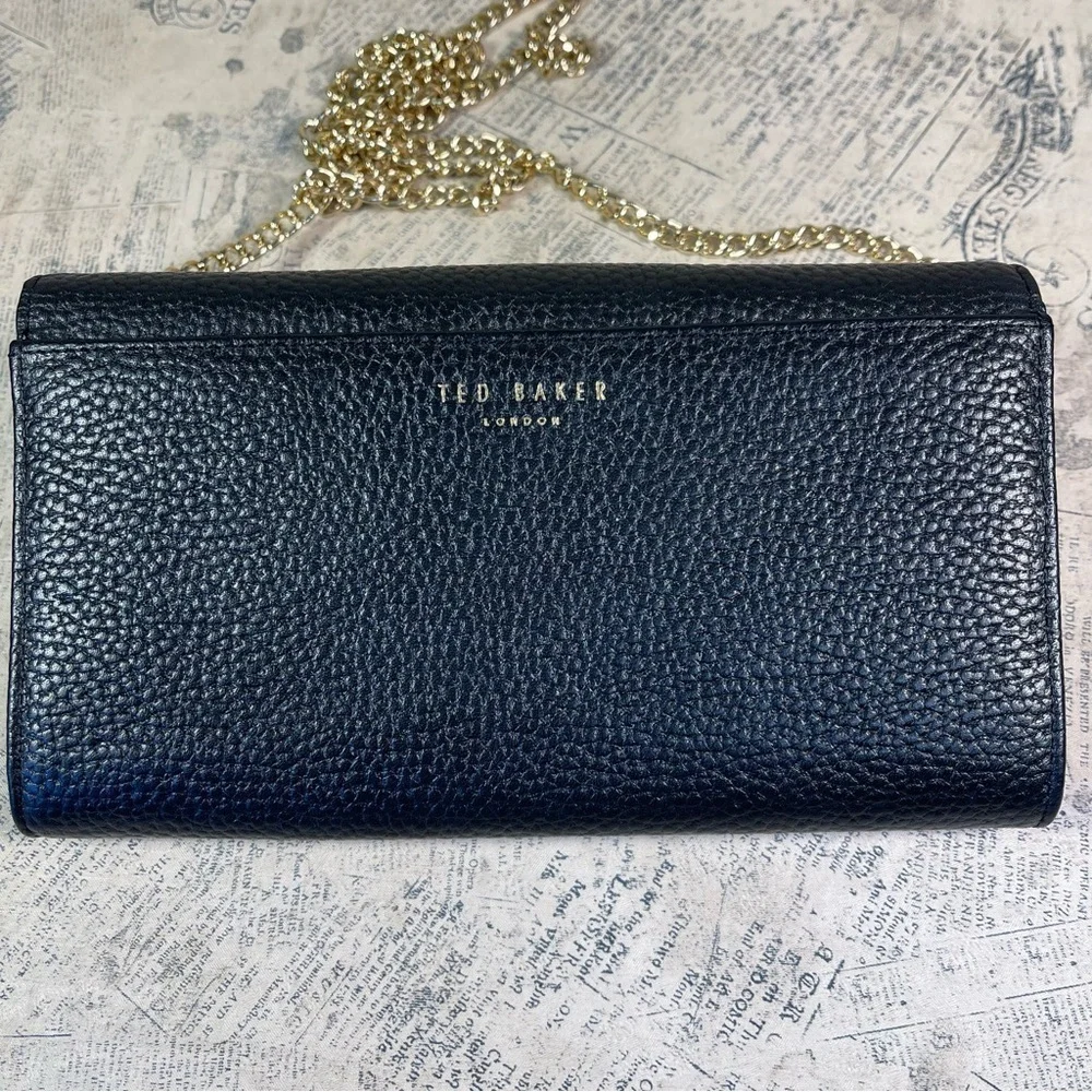 Ted Baker Cimmy Black Leather Knotted Crossbody Matinee Wallet on Chain